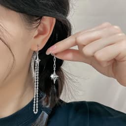 CIAXY Silver Color Asymmetrical Four-pointed Star Earrings for Women Simple Tassel Chain Drop Earrings Party Gift Jewelry