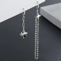 CIAXY Silver Color Asymmetrical Four-pointed Star Earrings for Women Simple Tassel Chain Drop Earrings Party Gift Jewelry