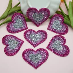 3Pcs Pink Yellow Blue Heart Rhinestone Patches Applique Iron on Glitter Shiny Repair For Clothing Jeans Decoration 6.8*6.3CM