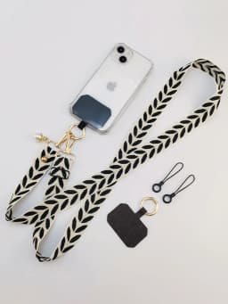 Adjustable Crossbody Long Mobile Phone Lanyard Wide Cloth Neckband Strap Rope Women's Pearl Hanging Ornaments Anti-Lost Lanyard