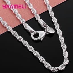 Top Sale Real Pure 925 Sterling Silver Necklace Jewelry Chain for Men Women 2MM 3MM 4MM Width Twisted Rope with Lobster Clasps