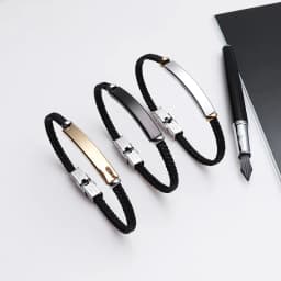 Punk Thin Custom name Leather Men Bracelet Personalized Stainless Steel Bracelets For Women Men ID Bracelet