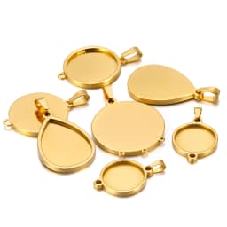5pcs/lot stainless steel blank Cabochon Base Setting Charms Round Oval Pendant fit 15 20 25mm jewelry making supplies