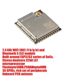 ESP32-S3-WROOM-1U Module, Built-in ESP32S3 Series Chip Wi-Fi+Bluetooth 5.0 Low Energy MCU Module Flash 2MB 8MB