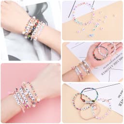 200pcs Mix Letter Acrylic Beads Round Flat Alphabet Spacer Bead and Elastic Cord For Jewelry Make Handmade Diy Bracelet Necklace