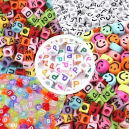 200pcs Mix Letter Acrylic Beads Round Flat Alphabet Spacer Bead and Elastic Cord For Jewelry Make Handmade Diy Bracelet Necklace