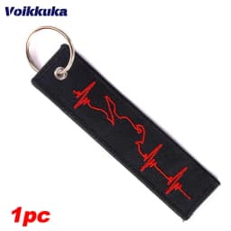 Heartbeat Pattern Motorcycle Keychain Both Sides Embroidery Car Key Accessories Backpack Pendant Chain