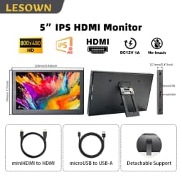 LESOWN 5 Inch Mini Monitor IPS 800x480 Small Portable Capacitive Touch Screen LCD Display Metal Cover for Windows Mac PC