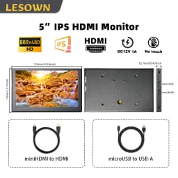 LESOWN 5 Inch Mini Monitor IPS 800x480 Small Portable Capacitive Touch Screen LCD Display Metal Cover for Windows Mac PC