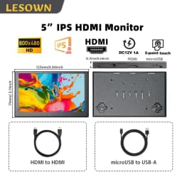 LESOWN 5 Inch Mini Monitor IPS 800x480 Small Portable Capacitive Touch Screen LCD Display Metal Cover for Windows Mac PC