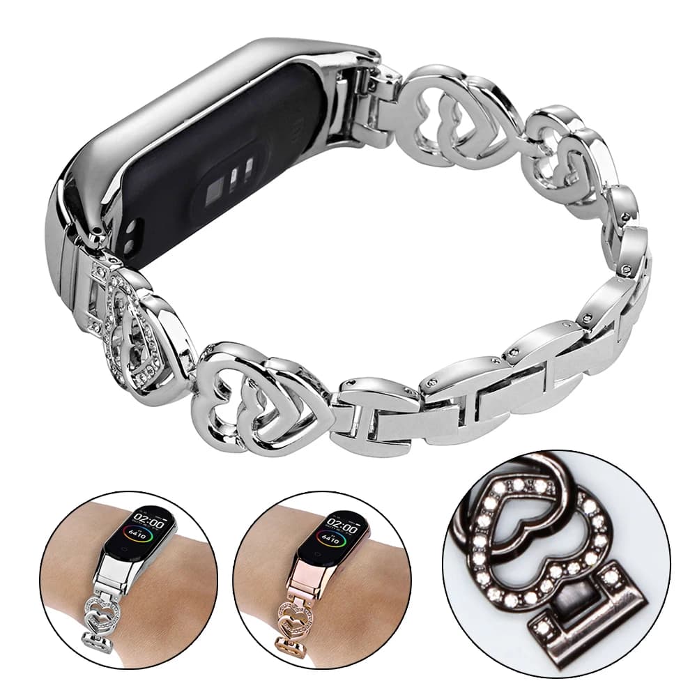 Thin Metal Strap for Xiaomi Mi Band 5/7/6 Wristband Women Bling Bracelet Slim Watchband for Mi Band 10/9/8 Smartwatch Adjustable