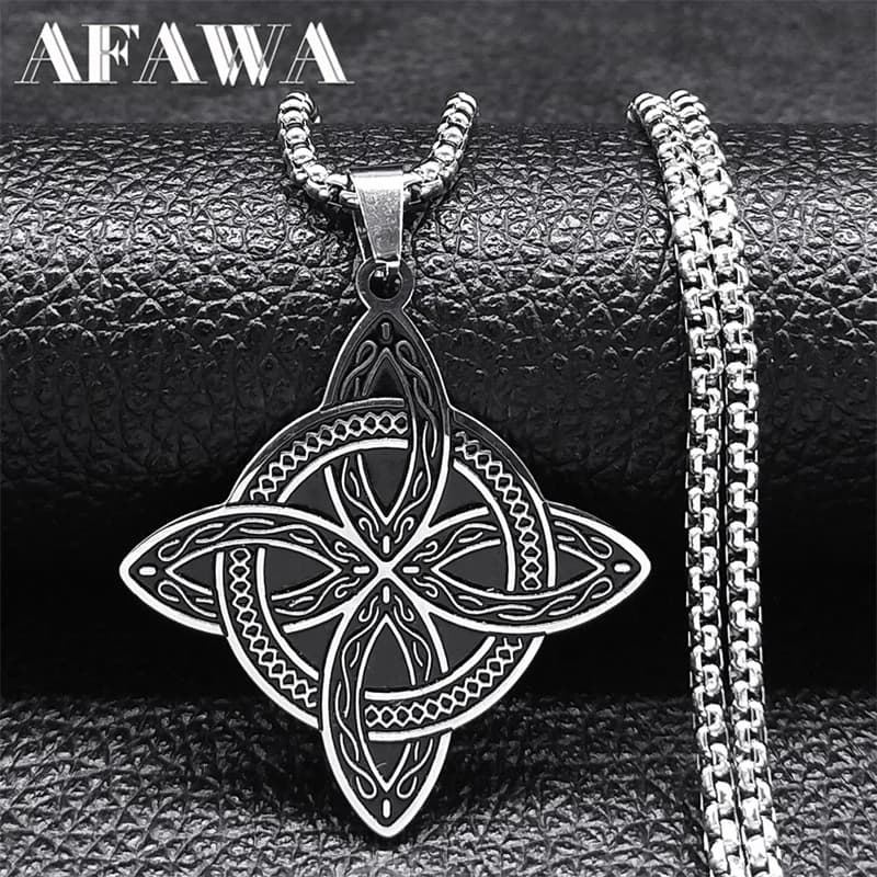 Witchcraft Celtic Witch Knot Pendant Necklace for Women Men Stainless Steel Slavic Protection Amulet Jewelry nudo de bruja N3380