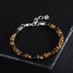 2026 Classic 6mm Tiger Eye Stone Hematite Beaded Bracelet Adjustable Stainless Steel Chain Bracelet for Men Women Jewelry Gifts