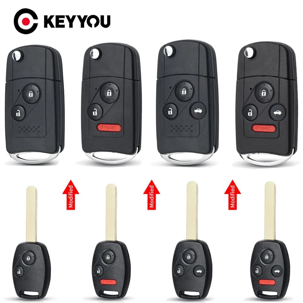 KEYYOU 2/3/4 Buttons Modified Remote Key Shell Fob Case For Honda Fit CRV Civic 2009 Insight Ridgeline HRV Jazz ACCORD jazz 2008