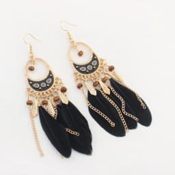 Black Long Bohemian Feather Earrings for Women Ethnic Unique Temperament Geometric Dangle Earrings Female Casual Jewelry