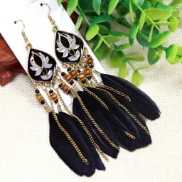 Black Long Bohemian Feather Earrings for Women Ethnic Unique Temperament Geometric Dangle Earrings Female Casual Jewelry