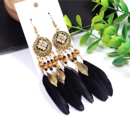 Black Long Bohemian Feather Earrings for Women Ethnic Unique Temperament Geometric Dangle Earrings Female Casual Jewelry