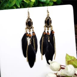 Black Long Bohemian Feather Earrings for Women Ethnic Unique Temperament Geometric Dangle Earrings Female Casual Jewelry