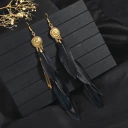 Black Long Bohemian Feather Earrings for Women Ethnic Unique Temperament Geometric Dangle Earrings Female Casual Jewelry