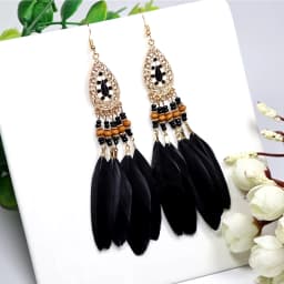 Black Long Bohemian Feather Earrings for Women Ethnic Unique Temperament Geometric Dangle Earrings Female Casual Jewelry