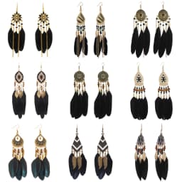 Black Long Bohemian Feather Earrings for Women Ethnic Unique Temperament Geometric Dangle Earrings Female Casual Jewelry