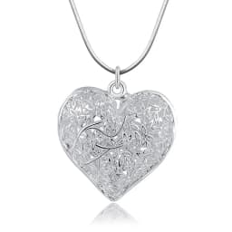 DOTEFFIL 925 Sterling Silver 18-30 Inch Carved Heart Pendant Snake Chain Necklace For Women Fashion Wedding Party Charm Jewelry