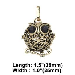 OCESRIO Retro Cute Owl Harmony Ball Pendant for Necklace Copper Gold Plated Wishing Ball Jewelry Making Supplies pdtb134