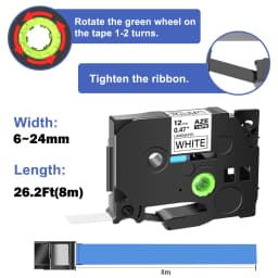 1PK Compatible for Brother TZE Tape 231 241 251 S231 Ribbons 6/9/12/18/24mm Laminated Tape for Brother P-touch Label Printer