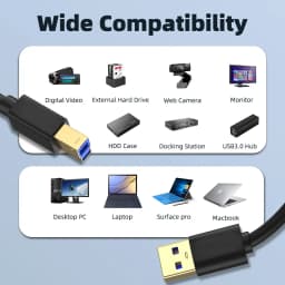 QGeeM Super Speed USB 3.0 Printer Cable USB 3.0 A to B Cables USB 3.0 Cable Extension Printer Wire Cable for HP Printer Core