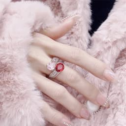 925 Sterling Silver Luxury Sparkling Zircon Pink Gemstone Ring for Ladies Party Adjustable Ring Reception Jewelry Gift
