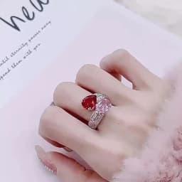 925 Sterling Silver Luxury Sparkling Zircon Pink Gemstone Ring for Ladies Party Adjustable Ring Reception Jewelry Gift