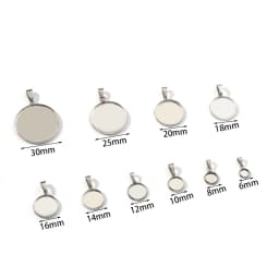High Quality 6-30mm Stainless Steel Cabochon Base Bezel For Jewelry Making Blank Trays Pendant Settings With Clasps DIY Necklace