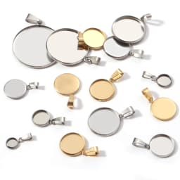 High Quality 6-30mm Stainless Steel Cabochon Base Bezel For Jewelry Making Blank Trays Pendant Settings With Clasps DIY Necklace
