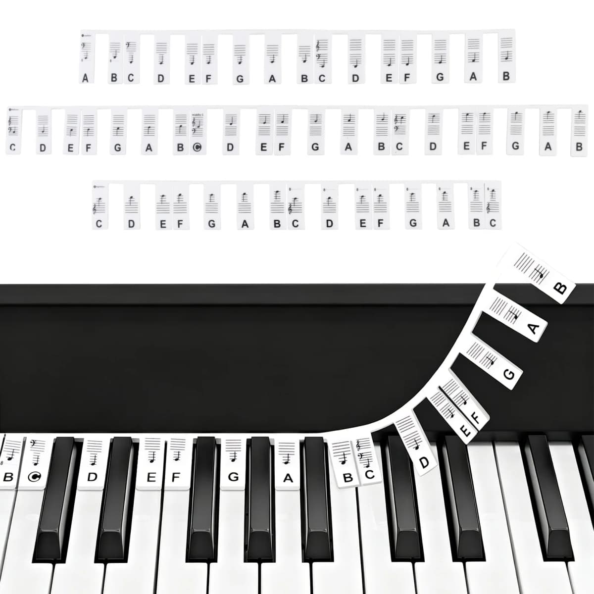Free Paste Overlay Type 61 / 88 Keys Piano Note Marker Silicone Strips for Beginners / Kids, No Glue Practice Sticker