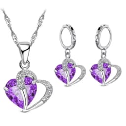 Luxury Women 925 Sterling Silver Cubic Zircon Necklace Pendant Earrings Sets Cartilage Piercing Jewelry Wedding Heart Design