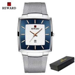 REWARD Fashion Watches Men Top Luxury Brand Square Blue Men's Wristwatch Stainless Steel Waterproof Quartz Clock Male