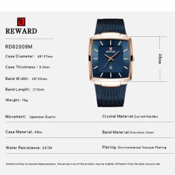 REWARD Fashion Watches Men Top Luxury Brand Square Blue Men's Wristwatch Stainless Steel Waterproof Quartz Clock Male