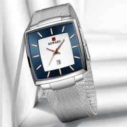 REWARD Fashion Watches Men Top Luxury Brand Square Blue Men's Wristwatch Stainless Steel Waterproof Quartz Clock Male