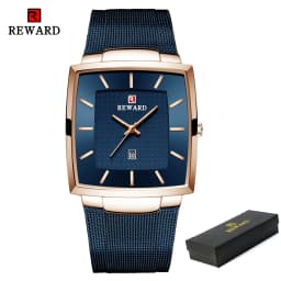 REWARD Fashion Watches Men Top Luxury Brand Square Blue Men's Wristwatch Stainless Steel Waterproof Quartz Clock Male