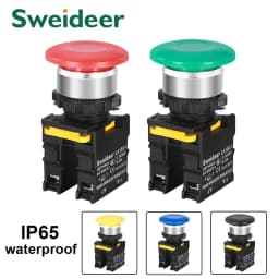 22mm Mushroom Button Switch Waterproof Latching Momentary Self Reset Push Button Switch Power Start Switch Red Green 10A 1NO1NC