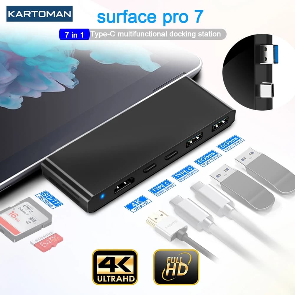 KARTOMAN USB 3.0 HUB 4K HDMI-compatibl Gigabit Ethernet Type C adapter TF/SD for Microsoft Surface Pro 7 Laptop Docking Stations