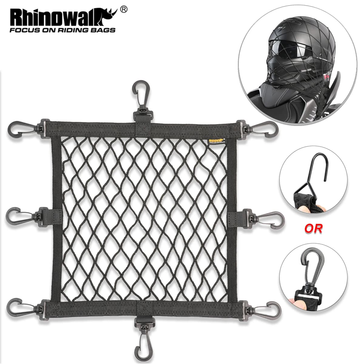 Rhinowalk Motorcycle 8 Metal Or Plastic Hooks Helmet Holder Net Motorbike Luggage Net Holder Mesh Storage Trunk Bag Accessories