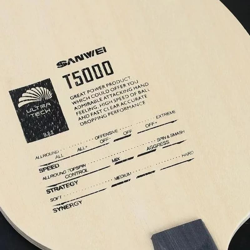 Original Sanwei T5000 Table Tennis Blade 5 Wood 2 Carbon Entry Intermediate Ping Pong Blade for Loop Drive with Fast Attack