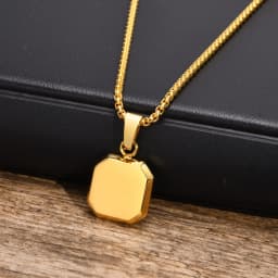 Vnox Mens Necklaces, Geometric Square Natural Stone Shell Pendant, Black Gold Color Stainless Steel Collar