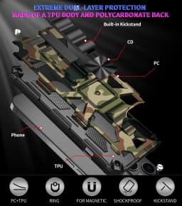 New For iPhone 11 12 13 14 15 16 PLUS 17 Pro MAX 17Air Hybrid Armor Military Grade Camouflage Built-in Kickstand Case