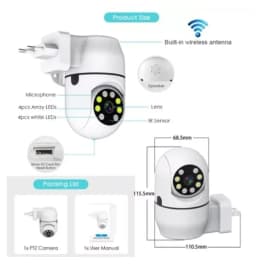 Lamp Camera Plug Socket Wifi Night Vision Home Hd