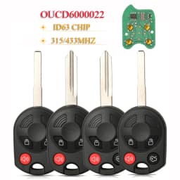 Jingyuqin 3/4 BTN Remote Car Key Fob 315/433Mhz ID63 Chip OUCD6000022 For Ford C-Max Edge Escape Focus Lincoln Mazda Mercury