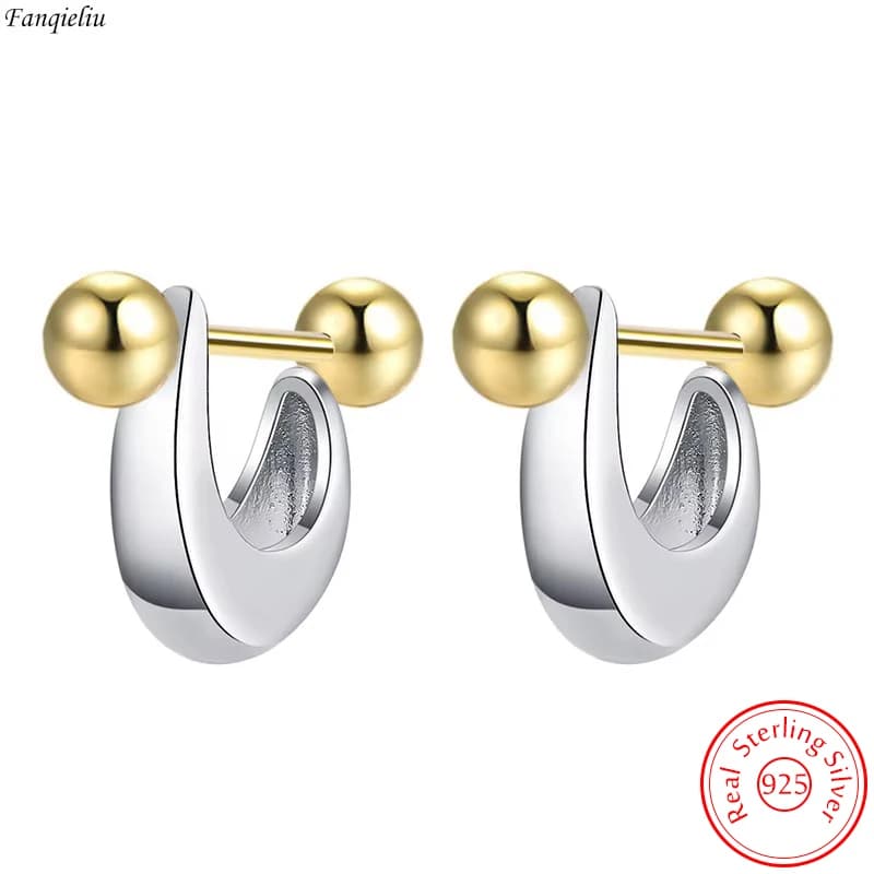 Real 925 Sterling Silver New Fashion Jewelry U Stud Earrings For Women FQL23218