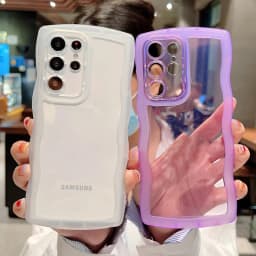 for Samsung Galaxy S26 S25 S24 S23 Ultra S22 S21 S20 Plus FE Case Cute Curly Wave Cover Anti-knock Bumper All-round Camera Shell