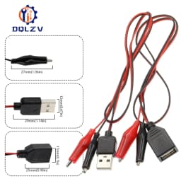 60CM Alligator Test Cilp To USB Male Female Connector Adapter Crocodile Test Clamp Clip Power Cable